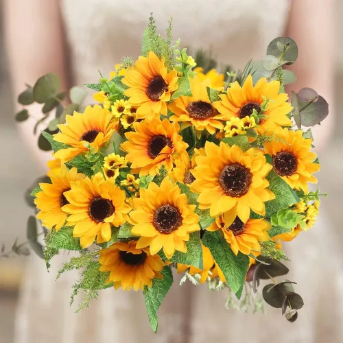 Vista 4 de AmyHomie - Ramos de girasol artificiales, 2 manojos de flores falsas para baby shower al aire libre, decoración del hogar, boda, otoño, novia