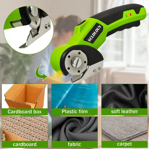 Vista 6 de High-Speed Cardboard Cutter, Cordless Rechargeable Electric Scissors with Safety Lock and LED Light, Rotating Blade for Cardboard Fabric Carpet