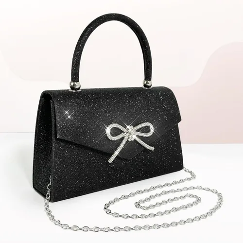 Vista 4 de Bolso de noche brillante para mujer, con diamantes de imitación y lazo, para boda, fiesta, cóctel, baile de graduación
