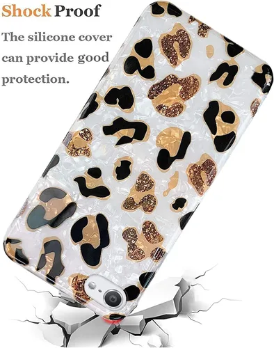 Vista 5 de J.West - Funda para iPod Touch de 7ª Generación - Funda de TPU de silicona suave con diseño de estampado de leopardo blanco brillante, translúcida