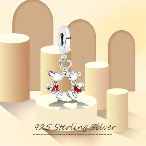 Vista 2 de Mickey&Minnie Kissing S925 - Dije de plata esterlina para pulsera y collar de plata esterlina para mujer