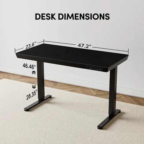 Vista 3 de CubiCubi Escritorio eléctrico de pie con cajones de 48 × 24, escritorio de cristal de altura ajustable de una pieza, escritorio de pie ajustable
