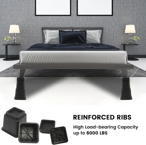 Vista 7 de MYMULIKE Elevadores de cama resistentes, elevadores de muebles ajustables de 12 pulgadas, elevación en alturas de 3,4,5,6,7,8,9,10,11,12 pulgadas