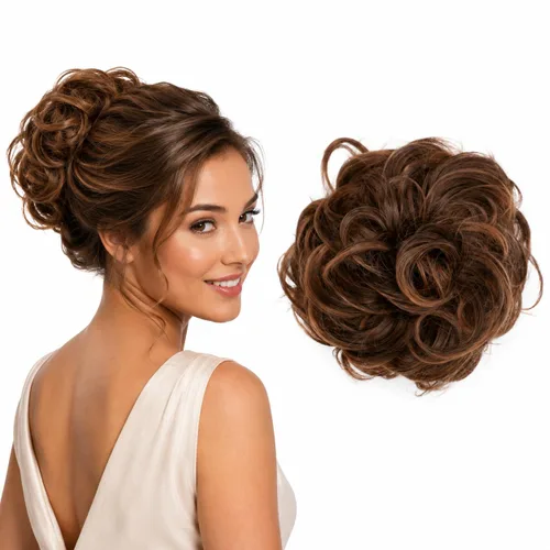 Vista 28 de CAISHA Postizo Grande Scrunchy Recogido Peinado Nupcial Rizado Moño Despeinado Marrón Chocolate Oscuro G2E