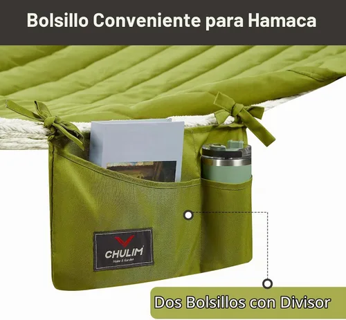 Vista 4 de CHULIM Hamaca doble para exterior con barras separadoras de madera dura, hamaca grande de cuerda con almohada de poliéster y cojín, capacidad de 475