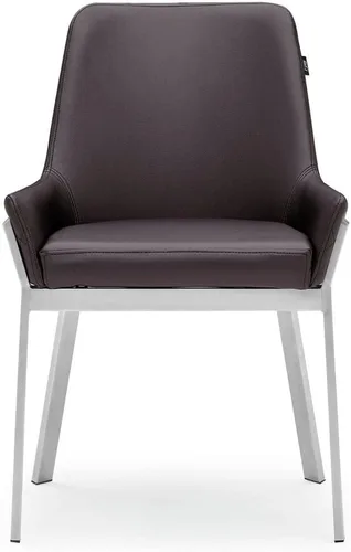 Vista 5 de ZURI Sydney Silla de comedor de cuero sintético marrón con patas de acero inoxidable cepillado