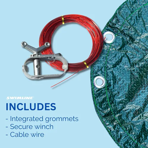 Vista 3 de Swimline Hydrotools Supreme Guard - Cubierta resistente de invierno, de 15 pies, de color verde/negro y con cabrestante y cable, para piscinas