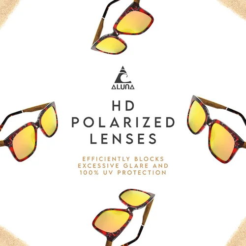 Vista 6 de Aluna - Gafas de sol de madera con marcos de policarbonato, gafas de sol polarizadas Hd