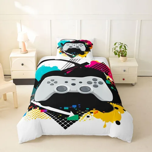 Vista 48 de Erosebridal - Juego de ropa de cama gamer para niños, tamaño matrimonial, decoración de habitación de juegos, funda de edredón hexagonal de panal