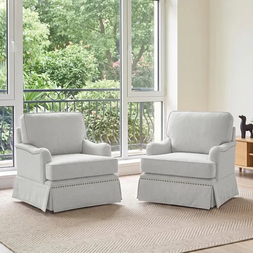Vista 16 de Silla decorativa giratoria con otomana de almacenamiento, gris a rayas