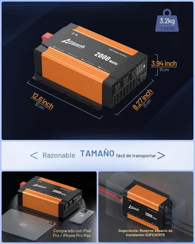 Vista 10 de Ampeak Inversor de potencia de 2000W, 89% de eficiencia,Sobretensión