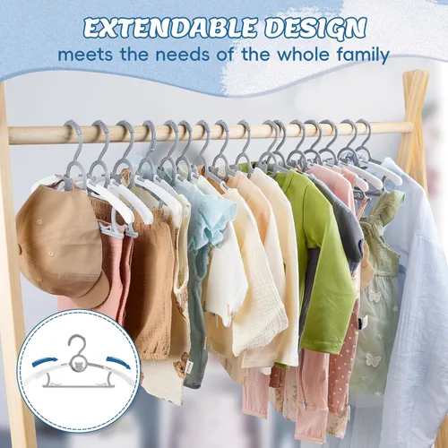 Vista 6 de PIGLOG Perchas para niños, paquete de 40 perchas para bebés, perchas de plástico apilables antideslizantes para ropa de bebé, de 11 a 14 pulgadas