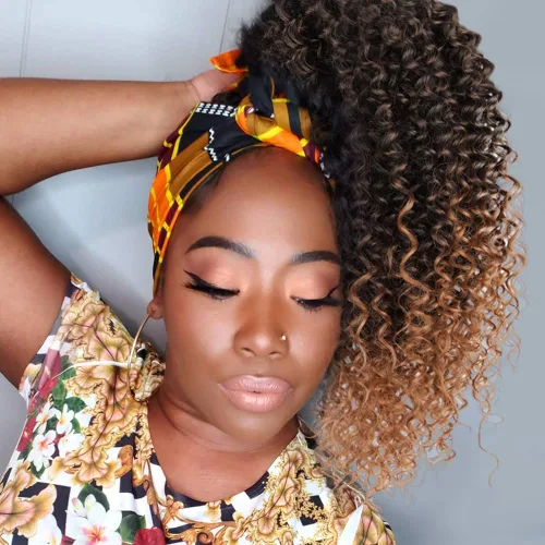 Vista 12 de Vigorous Extensión de Cola de Caballo con Cordón de 14 Pulgadas Afro Rizada Corta y Crespa para Mujeres Africanas Colas de Caballo Esponjosas