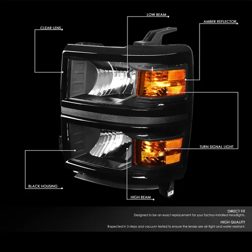 Vista 2 de DNA MOTORING HL-OH-CSIL14-BK-AM Faros delanteros negros y ámbar compatibles con Silverado 1500 2014-2015
