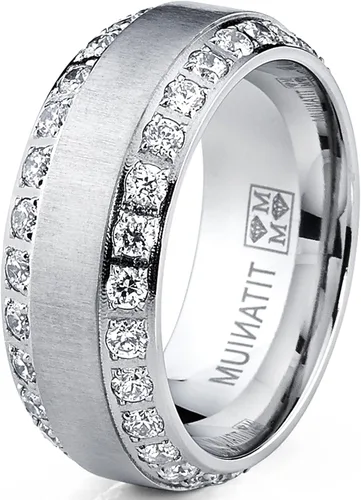 Vista 3 de Metal Masters 1.8Ct Anillo de compromiso o boda para hombre, de titanio con acabado domo cepillado, con circonia cúbica, 8 mm