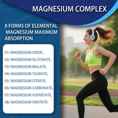 Vista 6 de Complejo de magnesio de 1000 mg con 8 formas: glicinato, citrato, malato, taurato para absorción, apoya hueso, músculo, energía y recuperación