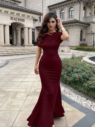 Vista 3 de YMDUCH Vestido de noche para mujer, elegante, sin mangas, con hombros descubiertos, ajustado, largo, formal, para fiesta