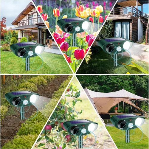 Vista 7 de Repelente ultrasónico de ciervos Squirrel Racoon Fortress Pro Repelente ultrasónico de gatos para exteriores, repelente solar de animales