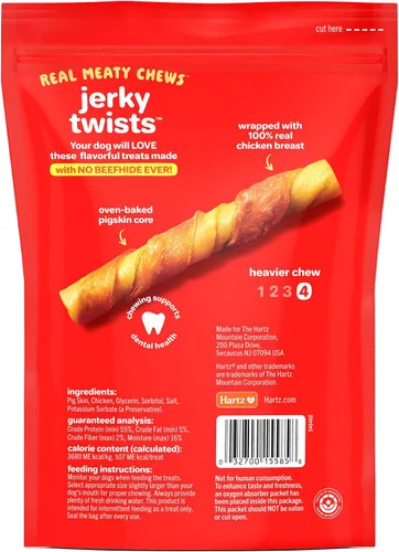 Vista 8 de Hartz Oinkies Jerky Twists con cerdo ahumado naturalmente y pechuga de pollo real, masticables para perros altamente digeribles de larga duración, 8