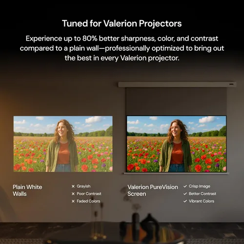 Vista 3 de Valerion Pantalla de proyector motorizada PureVision de 100 pulgadas, reducción de manchas láser, sincronización automática con proyector, listo