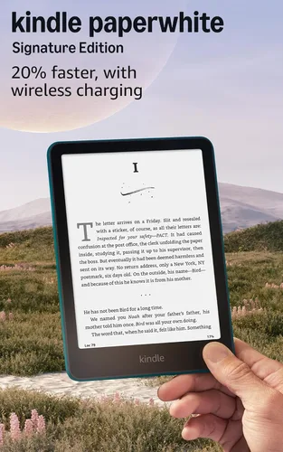 Vista 12 de Amazon Kindle Paperwhite Signature Edition 32 GB (último modelo). El Kindle más rápido con luz autoajustable, carga inalámbrica. Negro metal. +