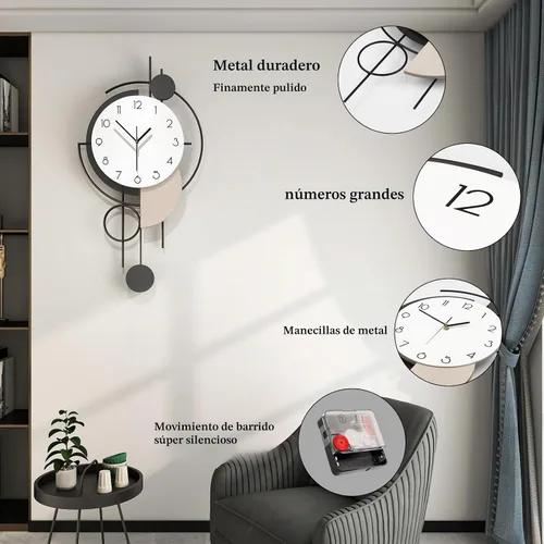 Vista 6 de Reloj de pared grande para decoración de sala de estar de 30 pulgadas, moderno reloj de pared decorativo de madera, funciona con pilas, sin tictac