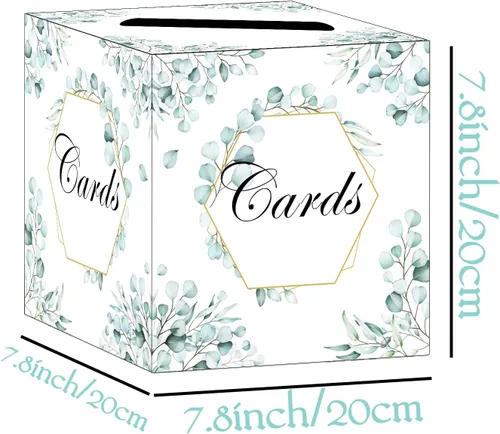 Vista 3 de HEIPINIUYE Caja de tarjetas de eucalipto elegante para tarjetas de boda, caja de regalo para tarjetas de regalo, caja de dinero para recepción