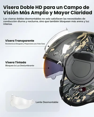 Vista 3 de ILM Casco modular de motocicleta vintage de cara completa para adultos y hombres, ATV UTV con protector de barbilla reversible de 180° DOT