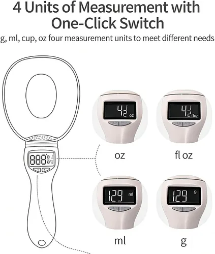 Vista 3 de Cuchara medidora digital electrónica, básculas de alimentos para cocina, 28.22 oz/0.00 oz de alta precisión con pantalla LCD, cuchara medidora