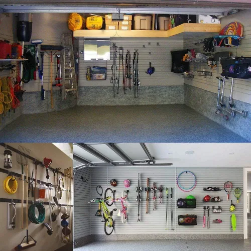 Vista 7 de SMARTOLOGY Ganchos de garaje, paquete de 12 ganchos de almacenamiento de pared, incluye 2 soportes para cables de extensión, organización