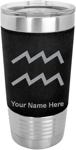 Vista 20 de LaserGram Vaso aislado al vacío de 20 onzas, signo del zodiaco, acuario, grabado personalizado incluido (cuero sintético, estilo béisbol)