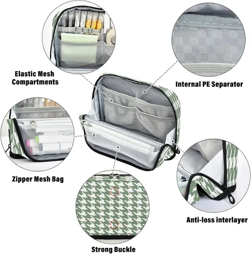 Vista 4 de Estuche para lápices de gran capacidad Estuche cosmético portátil organizador de escritorio para hombre grado escolar clásico verde blanco pata