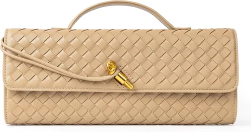 Vista 12 de Joryin Bolso tejido para mujer, bolso de mano de cuero tejido, bolso cruzado, bolso formal de noche, cuero vegano