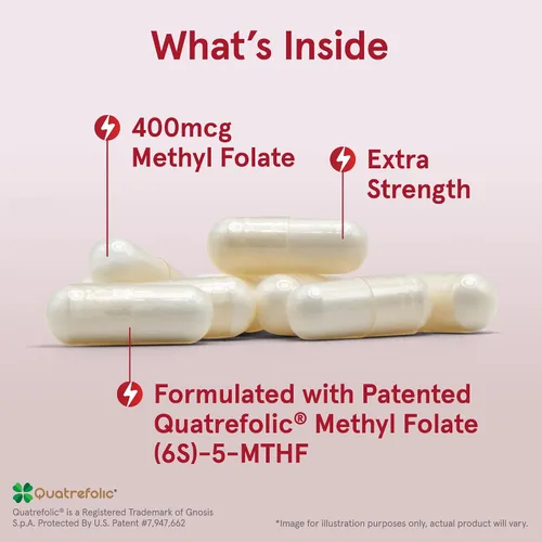 Vista 11 de Jarrow Formulas Folato de metilo extra fuerte 400 mcg, suplemento dietético para apoyo de salud cardiovascular y neurológica, 60 cápsulas vegetales