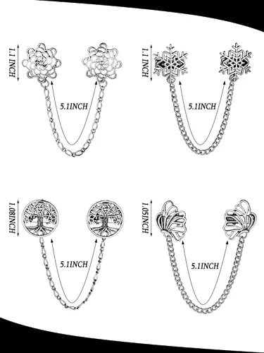 Vista 2 de Yunlly 4 piezas vintage suéter chal clips retro cárdigan cuello clips vestido camisa broche para mujer, Zinc, Aleación de zinc