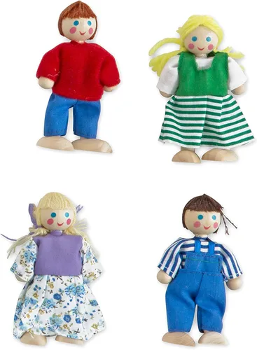Vista 9 de Melissa & Doug Casa de muñecas de madera con campanilla, para llevar, con sonidos de campanillas, llaves, 4 muñecas de madera que posan