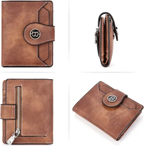 Vista 6 de BROMEN Billeteras pequeñas para mujer, con bloqueo RFID, de cuero, plegable, con cremallera, bolsillo para monedas, tarjetero con ventanas