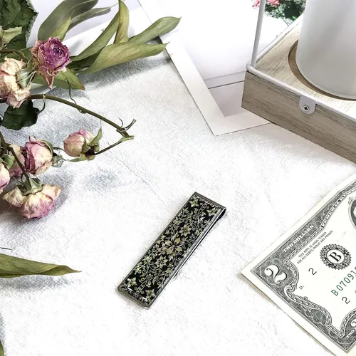 Vista 6 de Madre de perla clip de dinero cartera tarjeta de crédito tarjeta de negocios delgada titular de acero inoxidable colección regalo noble