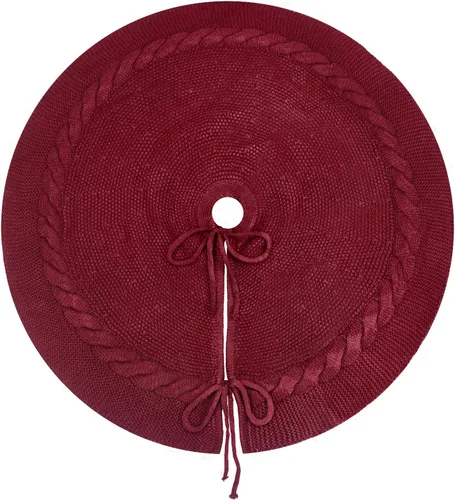 Vista 12 de yuboo - Falda de árbol de Navidad de 48 pulgadas, rojo burdeos, falda de árbol de Acción de Gracias y Navidad de punto, falda rústica para árbol