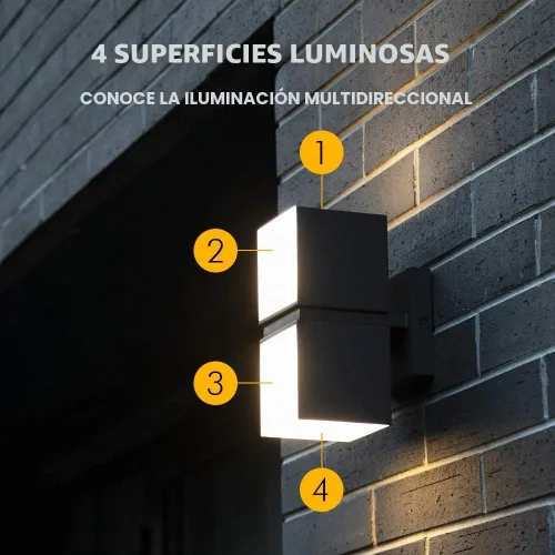 Vista 4 de LUTEC Cuba 3000K 1100LM LED Integrado Porche Pared Luz Exterior e Interior Dormitorio LED Pared Farol Sconce-Negro