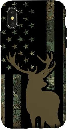 Vista 5 de Funda de camuflaje para iPhone 13 con diseño de alce y caza de bandera americana
