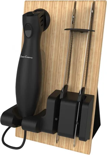 Vista 6 de Juego de cuchillos eléctricos para tallar con 2 cuchillas de acero inoxidable, mango de agarre cómodo y bloque de almacenamiento de madera