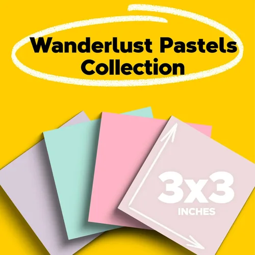 Vista 2 de Post-it - Notas superadhesivas de papel 100% reciclado, 3 x 3 pulgadas, 24 blocs, 70 hojas por bloc, pasteles Wanderlust, suministros de regreso a