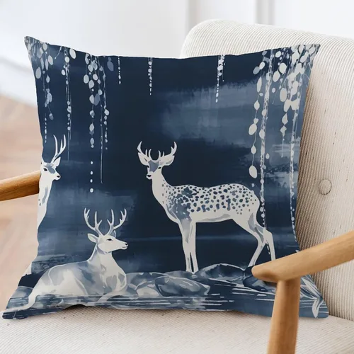 Vista 3 de ArogGeld Fundas de almohada de antílope blanco y flor azul de granja de acuarela animal azul ciervos blancos de lino blanco funda de almohada