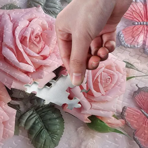 Vista 4 de Pink Rose Jigsaw Puzzles 500 Pieces for Adults with Mesh Storage Bag 2011862