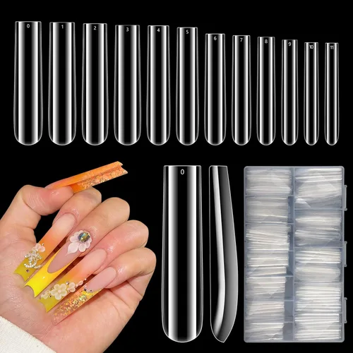 Vista 10 de 504 puntas de uñas cuadradas transparentes, 3XL, sin curva C, extensión de 504PCS Plano Cuadrado 3XL No C Curva