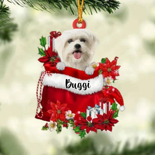 Vista 100 de Perro Akita Inu personalizado en bolsa de regalo, adorno de Navidad, nombre personalizado, regalo para amantes de los perros, familia, Navidad