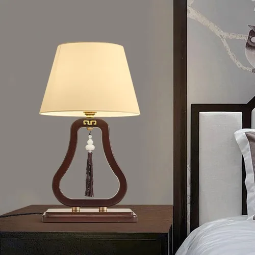 Vista 6 de Lámpara para escritorio, lámpara de mesa de noche, estilo retro, sala de estar, estudio, sala de té, lámpara de tela de madera maciza, lámparas