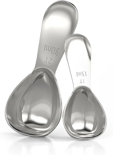 Vista 3 de BALCI - Juego de cuchara medidora de acero inoxidable para café (1 y 2 cucharadas, 15ml y 30ml) Cucharas medidoras exactas para café, té, azúcar