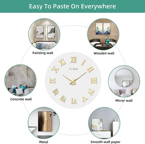 Vista 6 de Gran reloj de pared 3D DIY decoración de espejo sin marco kit de reloj de pared para el hogar, sala de estar, dormitorio, oficina, decoración C